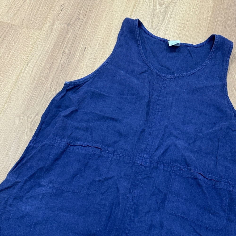 Vintage Marc Ware Blue 100% Linen Sleeveless Maxi Pockets Dress Womens Large USA